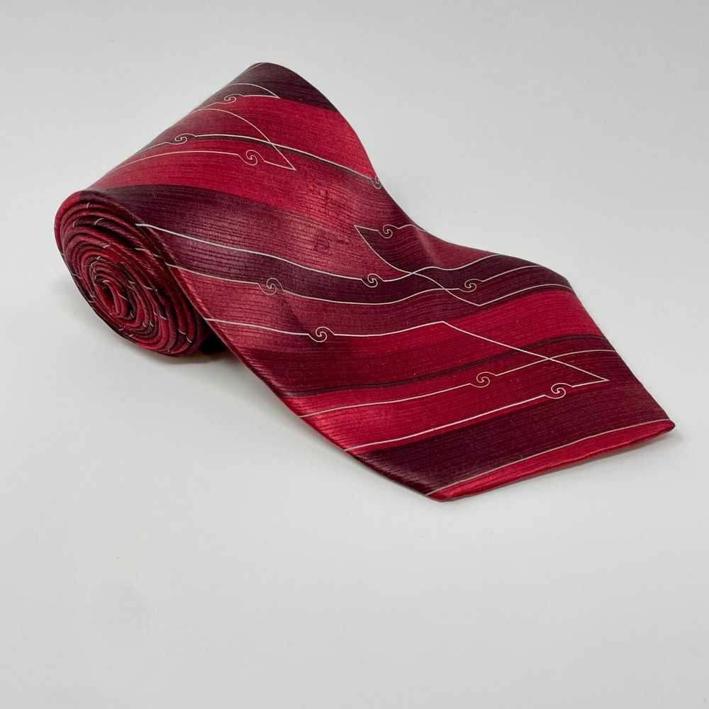 Murano Tie Red Abstract Silk Vintage Men's Necktie USA